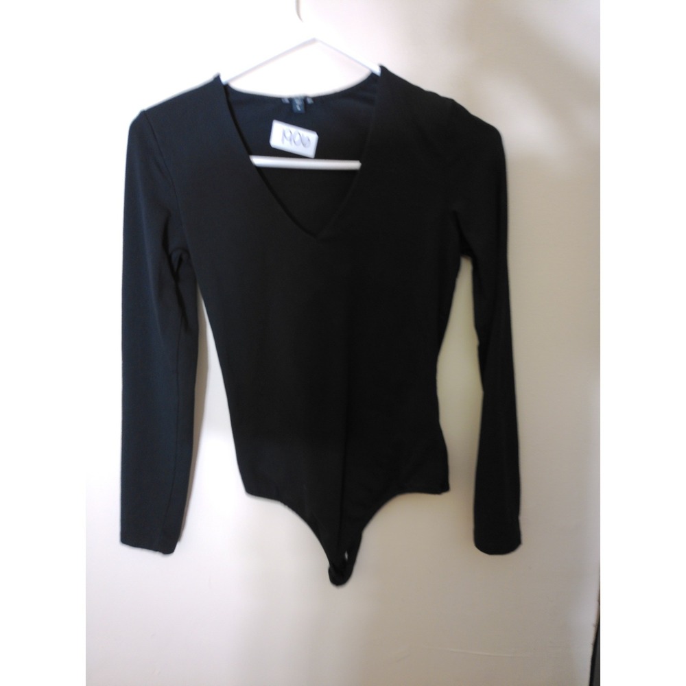 Express Body Contour Bodysuit Womens XS Black V-Neck Long Sleeve Minimalist 1906